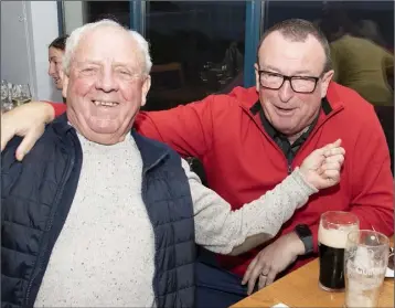  ??  ?? Ian McMahon and Frank O’Kelly at the Christmas party in St Helens Bay Golf Club on Saturday evening.