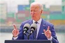  ?? AP PHOTO/DAMIAN DOVARGANES ?? President Joe Biden speaks about inflation and supply chain issues Friday in Los Angeles.