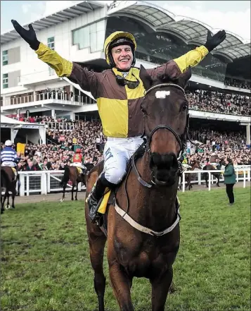  ??  ?? Paul Townend on Burning Victory after his win in the JCB Triumph Hurdle at the Cheltenham Festival.