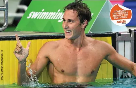  ??  ?? SENIOR ROLE: Cameron McEvoy celebrates after winning the men’s 100m freestyle at the Australian championsh­ips in April.