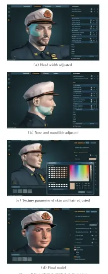  ??  ?? Fig.7图7 虚拟人模型头部模块参­数化设计The process of parameteri­zation design of virtual human head model adjusting size and texture