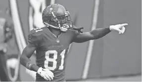  ?? KIM KLEMENT/USA TODAY SPORTS ?? Buccaneers wide receiver Antonio Brown celebrates after scoring a touchdown against the Falcons.