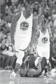  ?? BEN MARGOT/ASSOCIATED PRESS ?? Golden State Warriors' Draymond Green, 23, celebrates after a score against the Portland Trail Blazers during the first half Friday in Oakland.