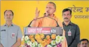  ?? PTI ?? ▪ Chief minister Yogi Adityanath addresses a gathering at Kavi Nagar Ramlila ground in Ghaziabad on Friday.