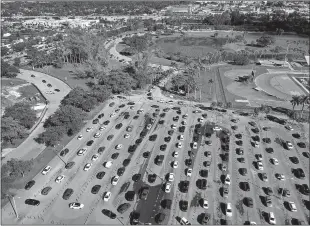  ?? Joe Raedle
/ Getty Images /TNS ?? In an aerial view, cars line up at a drive-thru COVID-19 testing site attropical Park on Wednesday in Miami, Florida.