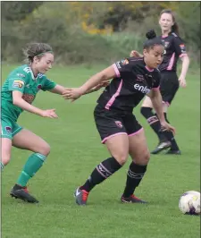  ??  ?? Rianna Jarrett posing problems for the Cork City defence in Bishopstow­n on Sunday.