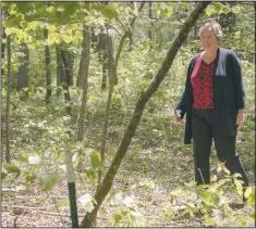  ??  ?? Jeanette Little walks through the Whispering Hills Memorial Nature Preserve. She finds comfort in returning to the Earth quickly — ashes to ashes and dust to dust. “My spirit’s not going to be here anymore,” she said.