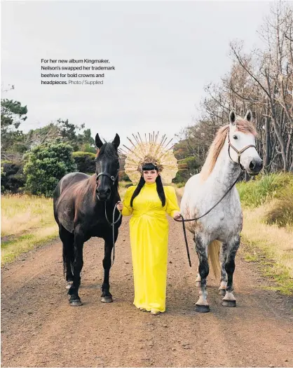  ?? Photo / Supplied ?? For her new album Kingmaker, Neilson's swapped her trademark beehive for bold crowns and headpieces.