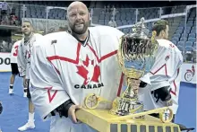  ?? LARRY PALUMBO/SPECIAL TO THE EXAMINER ?? Team Canada goaltender Brandon Miller was named MVP following Canada's 19-6 win over the United States in Saturday's Heritage Cup in Hamilton.