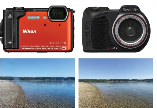  ??  ?? In underwater mode, the Nikon Coolpix W300 takes crystal-clear photos while snorkeling and in depths up to 100 feet.
The versatile Sealife Micro 3.0 is primarily a dive camera, but built in shooting modes allow you to catch images ashore as well.