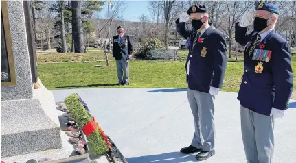  ??  ?? Under a brilliant blue sky and the watchful eye of a small but mighty Vimy Oak, members of Branch 24 RCL in Bridgewate­r and members of the military gathered to honour Vimy Ridge Day in Canada on April 9, 2021, at Veterans Memorial Park. Among Canada’s defining events, the Battle of Vimy Ridge in the First World War ranks high. It was a triumph – a major victory for the Allied side after a long, bloody stalemate – and a tragedy.