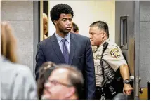  ??  ?? Meechaiel Criner entered a Travis County courtroom Wednesday for the opening day of the evidence portion of his trial and pleaded not guilty. He was elsewhere in Austin on the night University of Texas student Haruka Weiser was killed, his lawyer says.