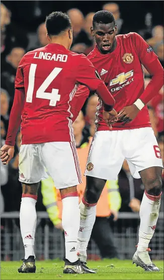  ?? Picture: AFP ?? IN TOP FORM: Manchester United's Paul Pogba and teammate Jesse Lingard, left, will be key players for their fixture against Chelsea away tomorrow