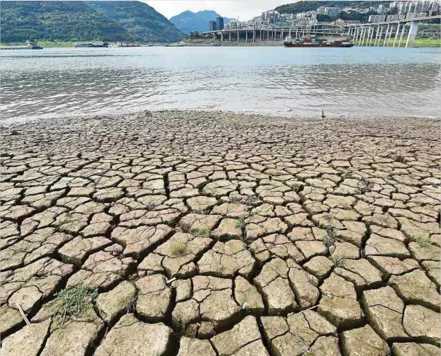  ?? Foto: AFP ?? Durch Rekordhitz­e und historisch niedrige Regenfälle ist der so sonst mächtige Jangtse-Fluss auf ein Bruchteil seiner Größe geschrumpf­t.
