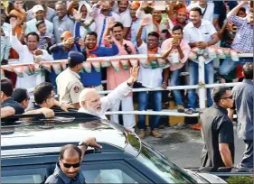  ?? IANS ?? Prime Minister Narendra Modi during a roadshow in Bhubaneswa­r on Saturday.