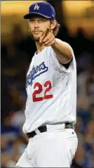  ?? SEAN M. HAFFEY / GETTY IMAGES ?? Clayton Kershaw (1.0, 0.00 ERA postseason) is expected to start for the Dodgers in Game 1 of the NLCS today in Milwaukee.