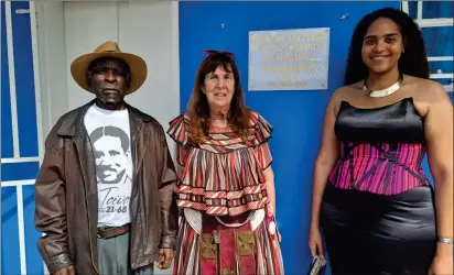  ?? Photo: MICT ?? Well-read… Former Prime Minister Nahas Angula, accompanie­d by the late Andimba Toivo ya Toivo’s widow Vicki Erenstein ya Toivo and daughter Mutaleni ya Toivo during the inaugurati­on of a library at the Oshilungi Combined School.