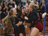  ?? The Appeal-democrat ?? The Colusa Redhawks celebrate after defeating their county and SVL rival Pierce on Tuesday.