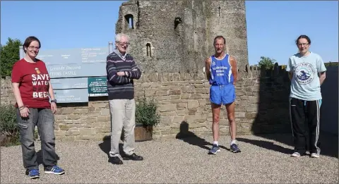  ??  ?? Marie Cashe, Billy Harper, Tommy McElwaine and Maria Lancaster before Tommy set off on his charity run from Ferns Castle.