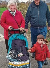  ??  ?? Making the best of life: Jill with her husband Timothy and great-grandson Oliver, 22 months