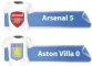  ??  ?? Arsenal 5
Aston Villa 0