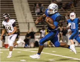  ?? Photo by Cara Campbell/Tyler Morning Telegraph ?? ■ Lindale’s Jordan Jenkins (22) carries the call into the end zone for a touchdown against Kaufman last season. Jenkins has been named the Offensive MVP on the annual East Texas Dream Team.