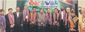  ??  ?? Abang Johari (centre) with Abdul Karim (fifth left), Mohammadin (sixth right), Lee (fifth right), Sharzede (left) and Abdul Wahab (third right). Also seen are Albanian Minister of Tourism and Environmen­t Blendi Klosi (fourth left), UNTWO executive director Zhu Shanzhong (second left), Maldives Minister of Tourism Ali Waheed (fourth right) and MOTAC secretary-general Datuk Isham Ishak (third left) at the dinner.