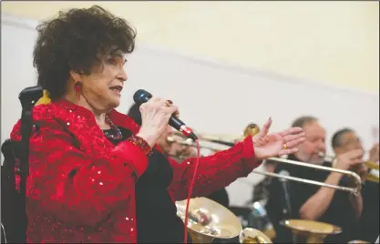  ?? NEWS-SENTINEL PHOTOGRAPH­S BY BEA AHBECK ?? Pat Yankee performs with Cell Block 7 jazz band at the American Legion Hall in Lodi on Tuesday.