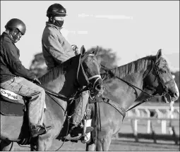  ?? PHOTO CREDIT ?? Vekoma, shown alongside trainer George Weaver (right), comes into the Met Mile off a runaway victory in the sevenfurlo­ng Carter.