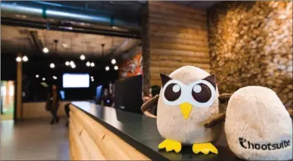  ?? HOOTSUITE VIA THE CANADIAN PRESS ?? Hootsuite’s owl mascots are shown in the company’s cabin-themed office in Vancouver.