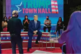  ?? Evan Vucci / Associated Press ?? President Donald Trump is shown during a break in an NBC News town hall from Miami. Trump had backed out of Thursday’s planned debate.