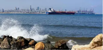  ?? — AFP photo ?? The Libera tanker is moored off Lebanon’s Beirut port. Lebanon defaulted on its debt last year and can no longer afford to import key goods, including petrol for vehicles and diesel to power generators during almost round-the-clock power cuts, amidst the worst-ever financial crisis, with a currency that has lost around 90 per cent of its value, people’s savings trapped in banks and qualified labour emigrating in droves.