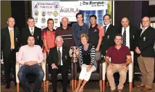  ??  ?? Paul Brennan Sports Editor The Kerryman, Johnny Brosnan Chairman East Kerry Board, Finola Spillane, Eamon Quigley Aquila Club Gleneagles (back from left) John Dineen Vice Chairman EKB, Dermot O’Connor Secretary EKB, Michael Talbot, Fr Paddy O’Donoghue, Jack Spillane Tschaen, Merry Talbot, Pat O’Brien EKB Tres., Michael O’Mahony EKB PRO and Gary O’Halloran EKB Hurling Officer at the launch of the Dr O’Donoghue Cup campaign at the Gleneagle Hotel, Killarney. Photo by Michelle Cooper Galvin