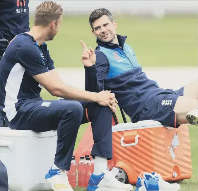  ?? PICTURE: ADAM DAVY/PA ?? DESTINY CALLING: England’s James Anderson shares a light-hearted moment with fellow pace bowler Stuart Broad during yesterday’s nets session at Lords. Anderson is closing in on 500 wickets at Test level.