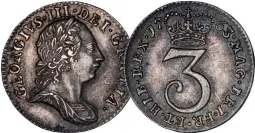  ??  ?? From left: Charles II threepence, and a 1763 George III silver threepence. During the reign of George III the weight of the threepence reduced from 1.5g to 1.41g