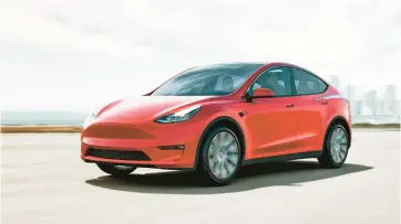  ?? TESLA MOTORS ?? The 2022 Tesla Model Y has an EPA-estimated range of about 330 miles.