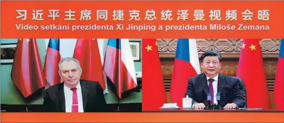  ?? ZHAI JIANLAN / XINHUA ?? President Xi Jinping meets via video link from Beijing, on Jan 9, with Czech President Milos Zeman.