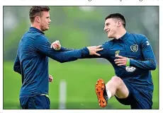  ??  ?? NEW CROP: Kevin Long, left, and Declan Rice at Republic of Ireland squad training last week at Abbotstown