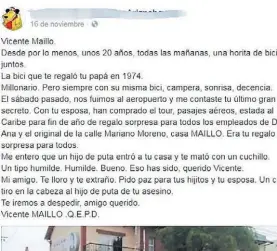  ??  ?? Despedida. El mensaje en Facebook de Alejandro Ariznabarr­reta (62).