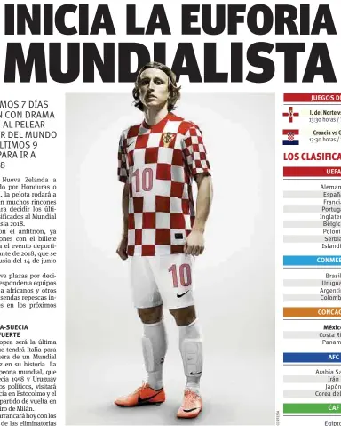  ??  ?? Modric de Croacia peleará por ir a su tercer Mundial. JUEGOS DE HOY