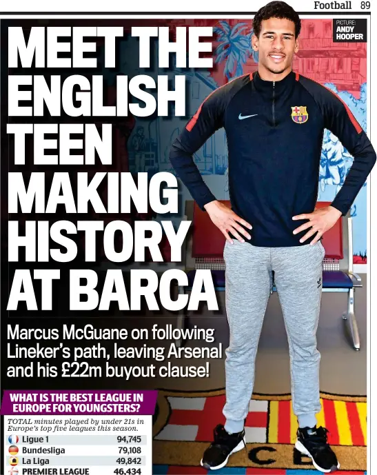  ?? GETTY IMAGES ?? Living the dream: McGuane is all smiles at La Masia academy (main) and (below) playing for the first team on Wednesday