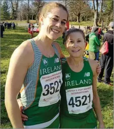  ??  ?? Kilmore’s Fiona Kehoe and Jackie Carthy wearing green in Swansea.