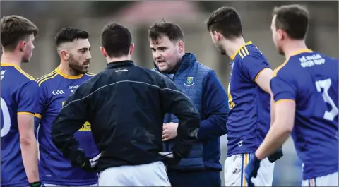  ??  ?? Wicklow manager Davy Burke speaking with his players earlier this year.