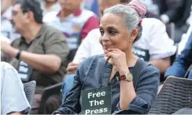  ?? Photograph: Harish Tyagi/EPA ?? Arundhati Roy at a protest by journalist­s at the Press Club of India in New Delhi on 4 October 2023.