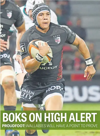  ?? Picture: AFP ?? NEW BLOOD. Springbok assistant coach Matt Proudfoot is excited over the inclusion of Cheslin Kolbe (above) for the upcoming Rugby Championsh­ip Tests against the Wallabies and All Blacks.
