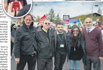  ??  ?? Around 60 people, including Peterborou­gh MP Fiona Onasanya, gathered for Saturday’s PTUC march