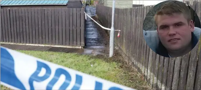  ??  ?? The scene at McCrea Park in Clogher, County Tyrone where Patrick Ward (inset) was murdered on Saturday morning last.