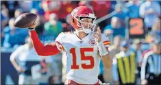  ?? [MARK ZALESKI/THE ASSOCIATED PRESS] ?? Chiefs quarterbac­k Patrick Mahomes threw for 446 yards last week against the Titans.