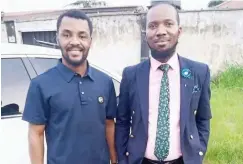  ??  ?? Mr. Kufre Carter (left), with his lawyer, Barrister Inibehe Effiong