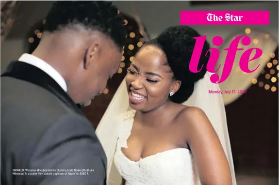  ??  ?? SBONELO (Wiseman Mncube) and his blushing bride Nonka (Thuthuka Mthembu) in a scene from tonight’s episode of ‘Uzalo’ on SABC 1.